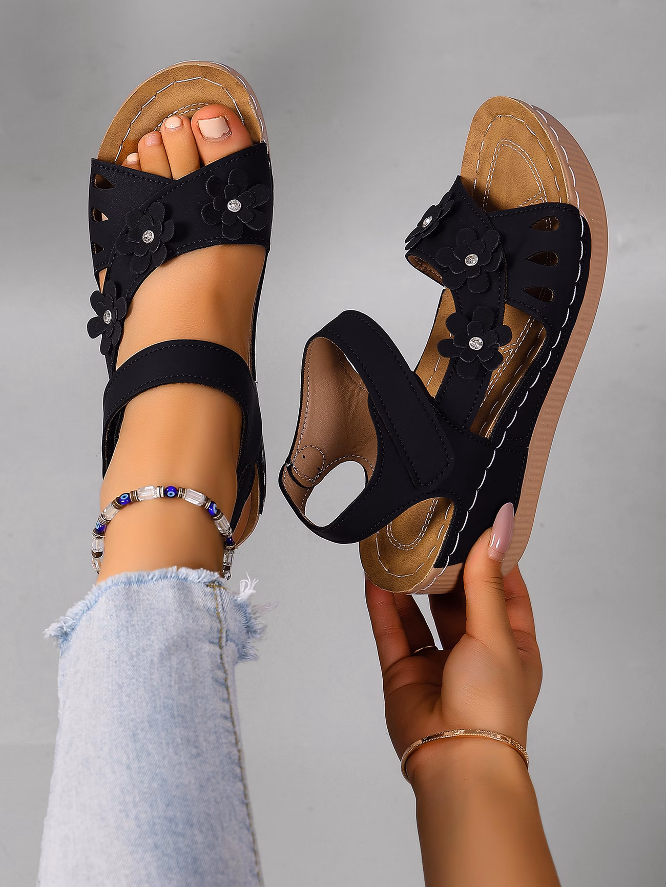 outdoor comfortable casual open toe design womens summer floral fashion sandals suitable for the beach leisure and holidays vacation travel thick soled wedge   elegant fashionable comfortable womens shoes women shoes details 5