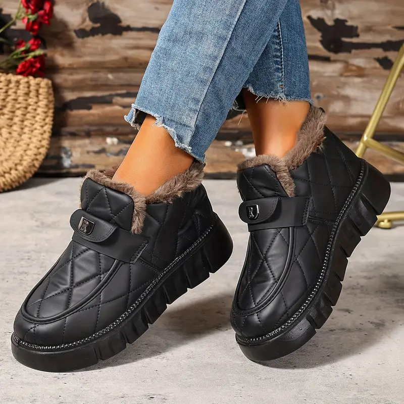 womens fashion versatile warm lined anti slip thick short boots details 2