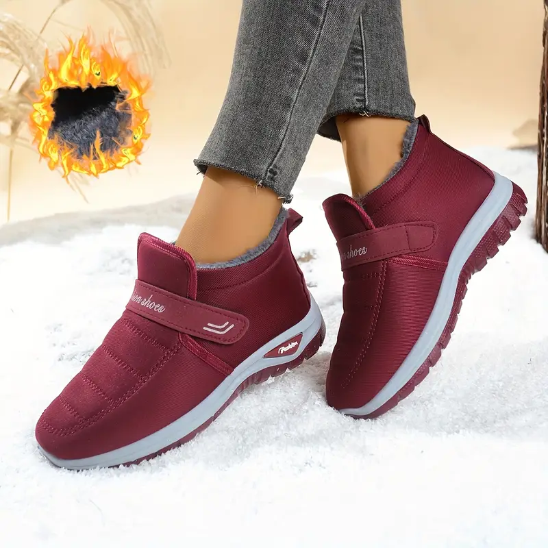 womens winter boots slip on ankle boots with closure non slip pvc sole warm lightweight cold weather shoes for   parties burgundy red black gift for women winter shoes travel winter footwear plush lined interior details 1