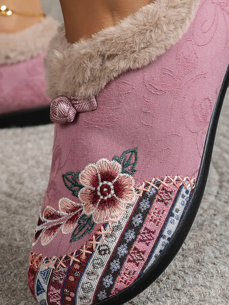 womens low heel floral pattern slippers light green pink   soft fabric and lining thickened shock absorbing insole comfortable indoor outdoor house shoes   hand       pull plush     slipper  wear for women women shoes for fall wide width boots for women designer shoes for women low heel boots for women details 5