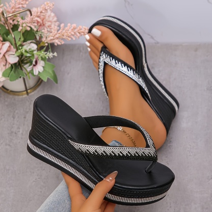 Light Luxury Rhinestone Slope Flip-flops