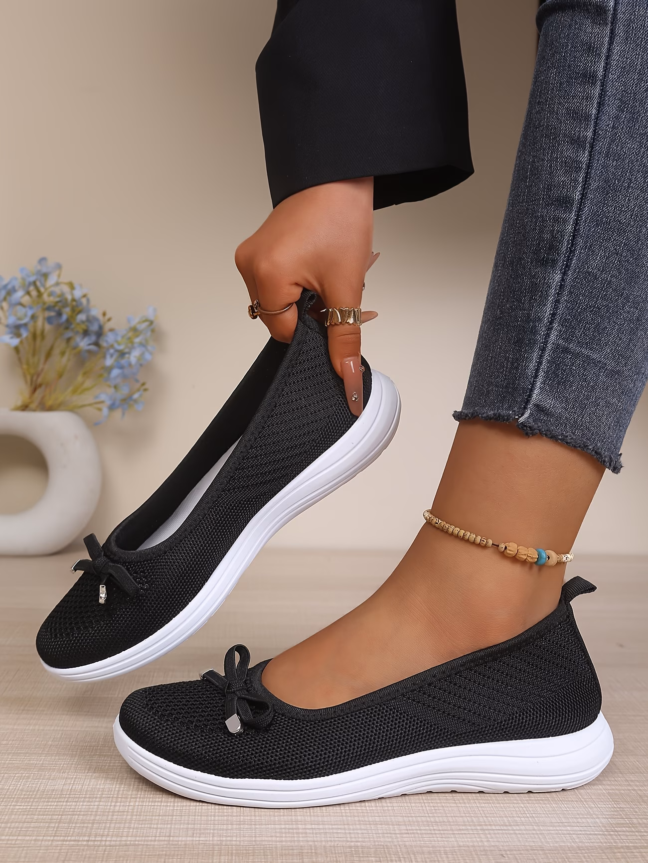   weave mesh upper breathable casual shoes soft sole anti slip shallow   lazy shoes women shoes sneakers details 5