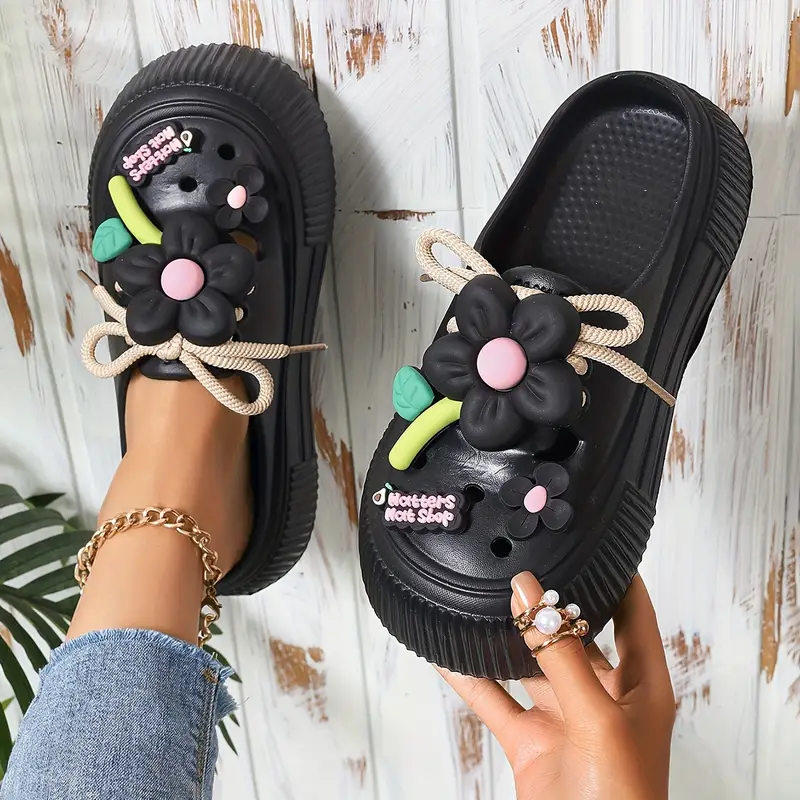 womens flower decor clogs casual hollow out design garden shoes comfortable slip on   details 6