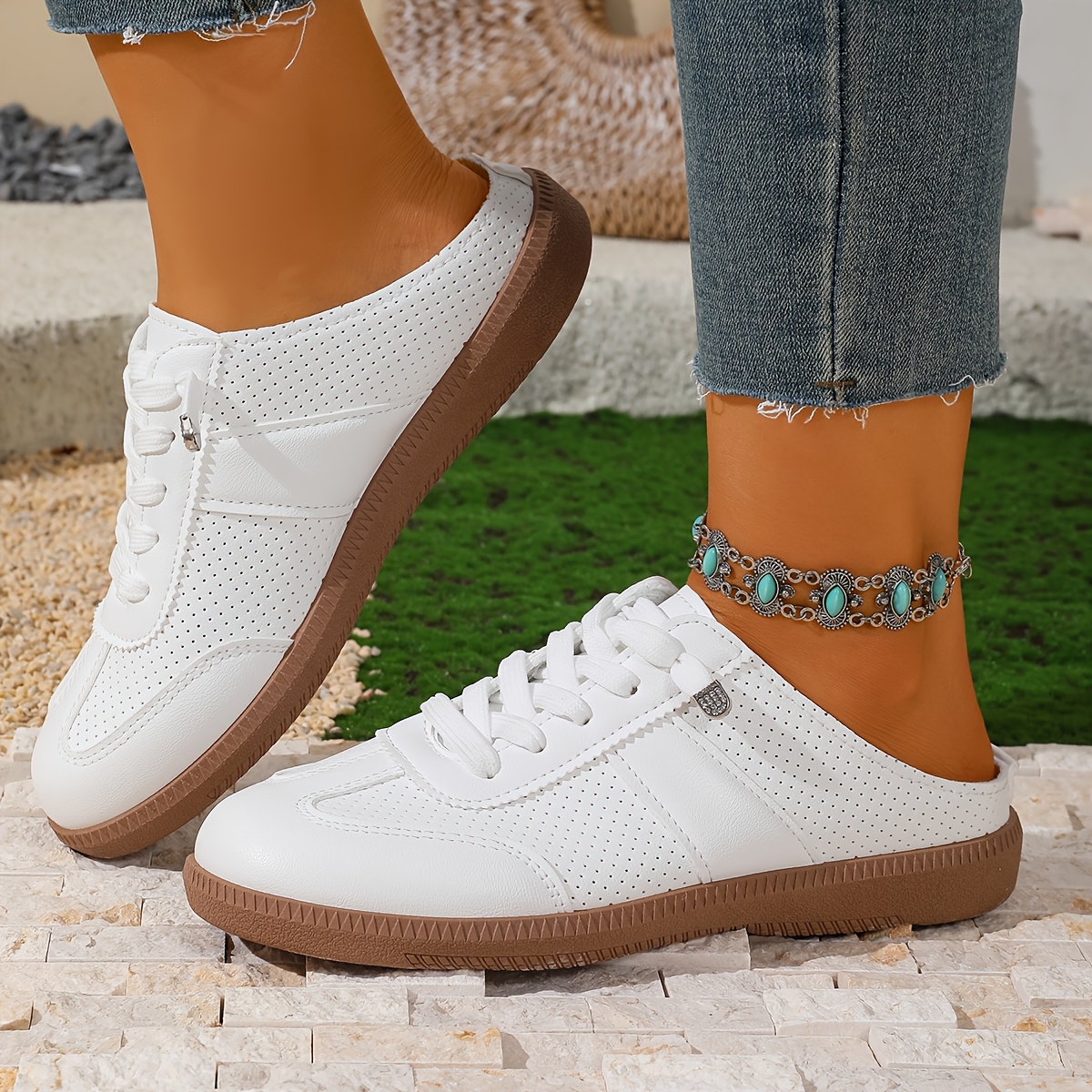 Casual Lace-Up Low-Top Round-Toe Semi-Slippers