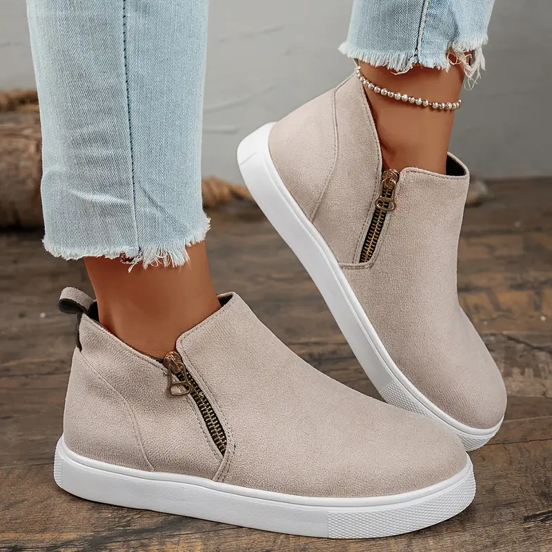 simple walking shoes for women - retro solid color ankle boots with side zipper, comfortable and versatile flat short booties suitable for   details 14