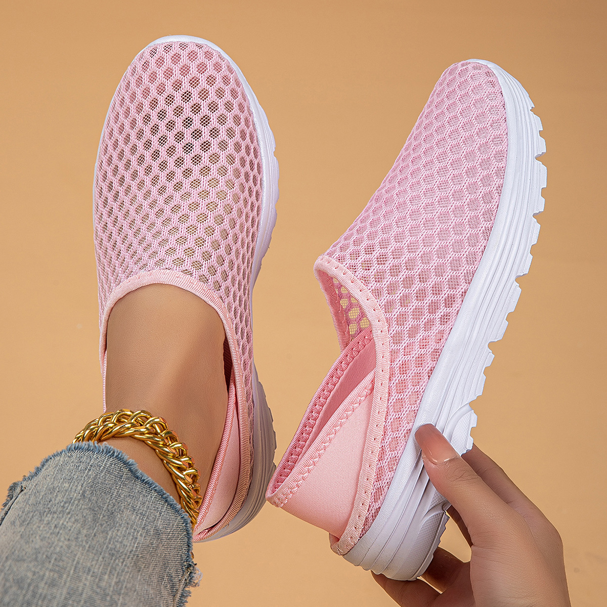 Women'S Lightweight Slip-On Mules Sneakers - Breathable Mesh Fabric Upper