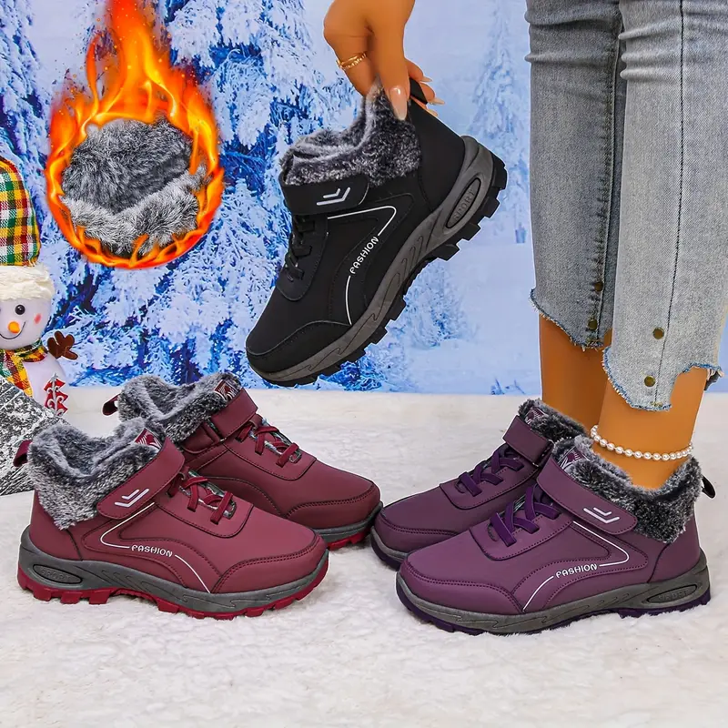 womens winter warm ankle boots with closure slip on lace up closure thick platform sole for height stability synthetic cover upper black red boots for cold weather everyday formal outfits easy   outsole winter boots casual footwear round toe   lined interior outdoor walking stylish footwear durable construction office wear details 1