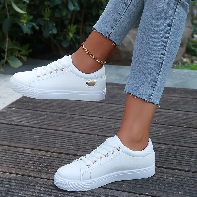 womens white low top sneakers comfortable lace up casual shoes with golden accents rubber sole for all day wear   running yoga casual attire ladies sneakers everyday footwear sleek   fabric lined interior details 2