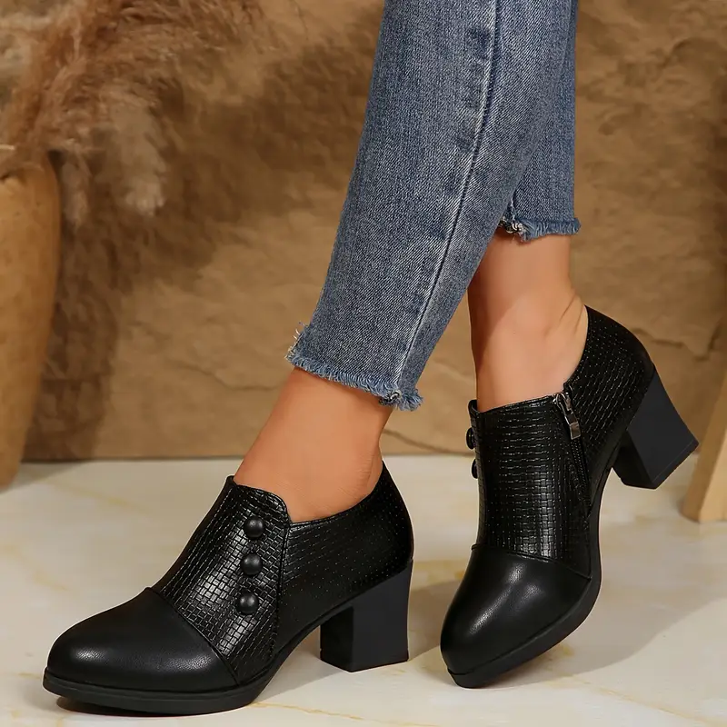 spring 2025 new pointed toe chunky heel slip on womens high heels details 2