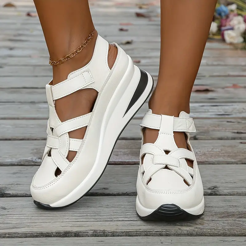 womens casual athletic sandals round toe closed back cut out design strap thick sole   cover black white beige more strappy sandals details 0