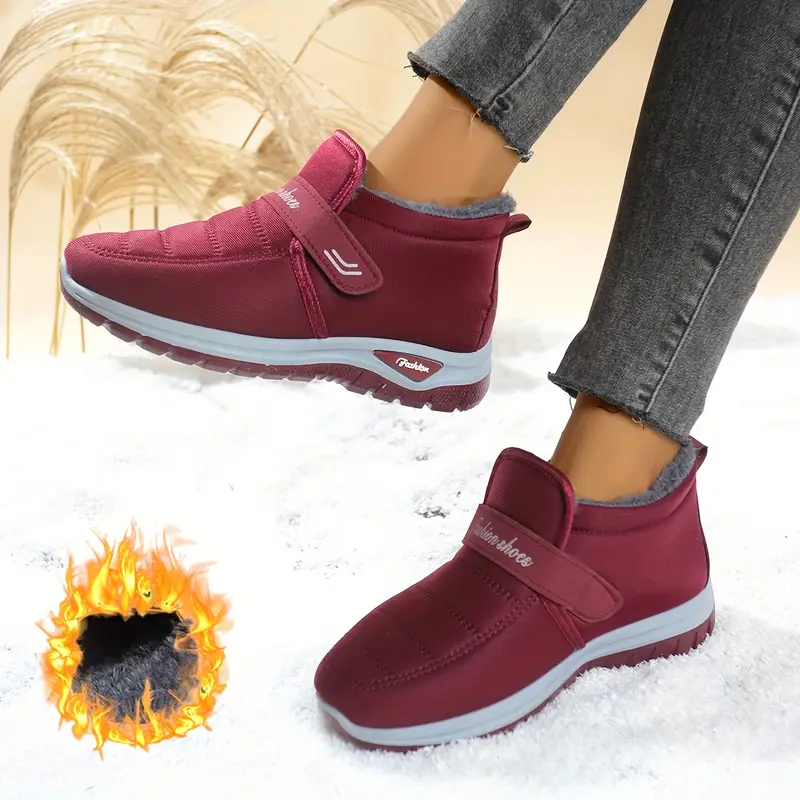 womens winter boots slip on ankle boots with closure non slip pvc sole warm lightweight cold weather shoes for   parties burgundy red black gift for women winter shoes travel winter footwear plush lined interior details 5