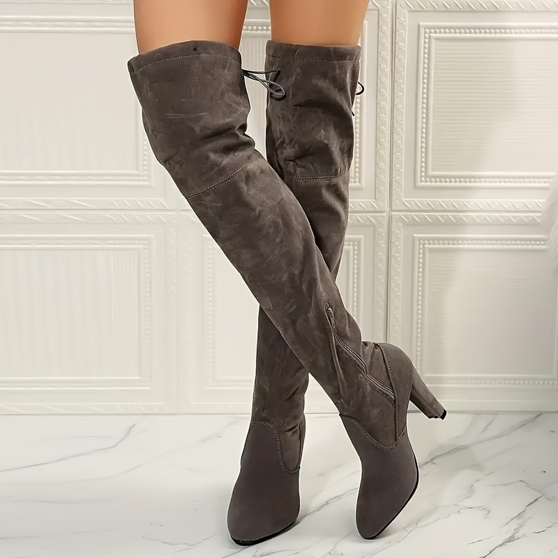 Faux Suede Slouchy High Heel Over-the-Knee