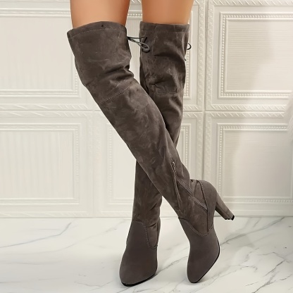 Faux Suede Slouchy High Heel Over-the-Knee