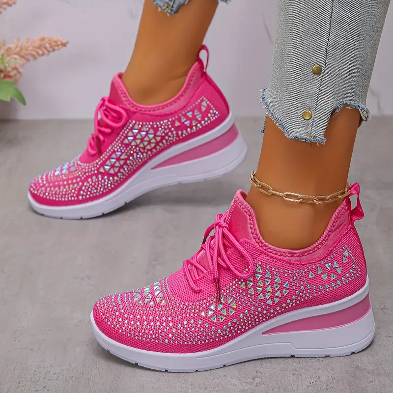 womens   embellished black sneakers comfortable low top lace up casual shoes with thick cushioned sole breathable fabric upper for   wear versatile for commuting   ladies sneakers everyday footwear stylish   durable rubber sole details 6