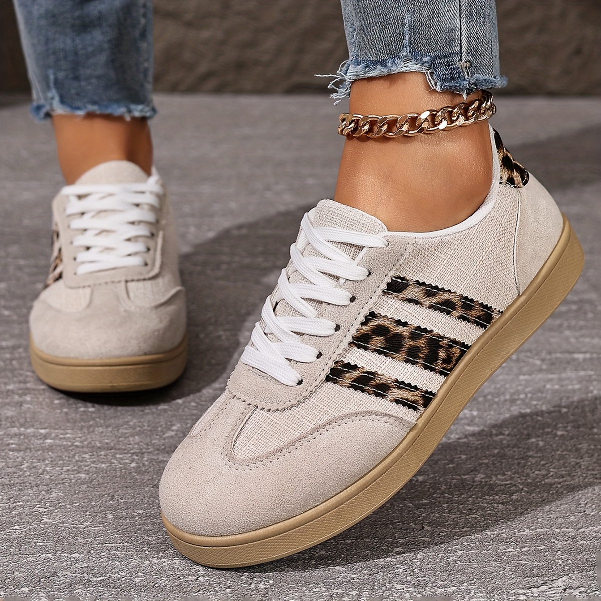 Retro Fashion Thick-Soled Casual Leopard Print Flat Sneakers