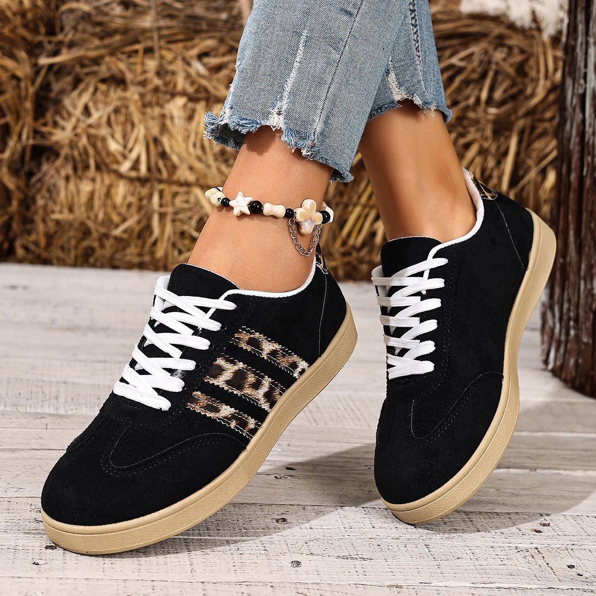 Retro Fashion Thick-Soled Casual Leopard Print Flat Sneakers