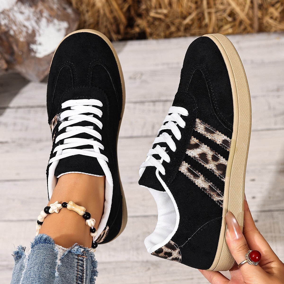 Retro Fashion Thick-Soled Casual Leopard Print Flat Sneakers