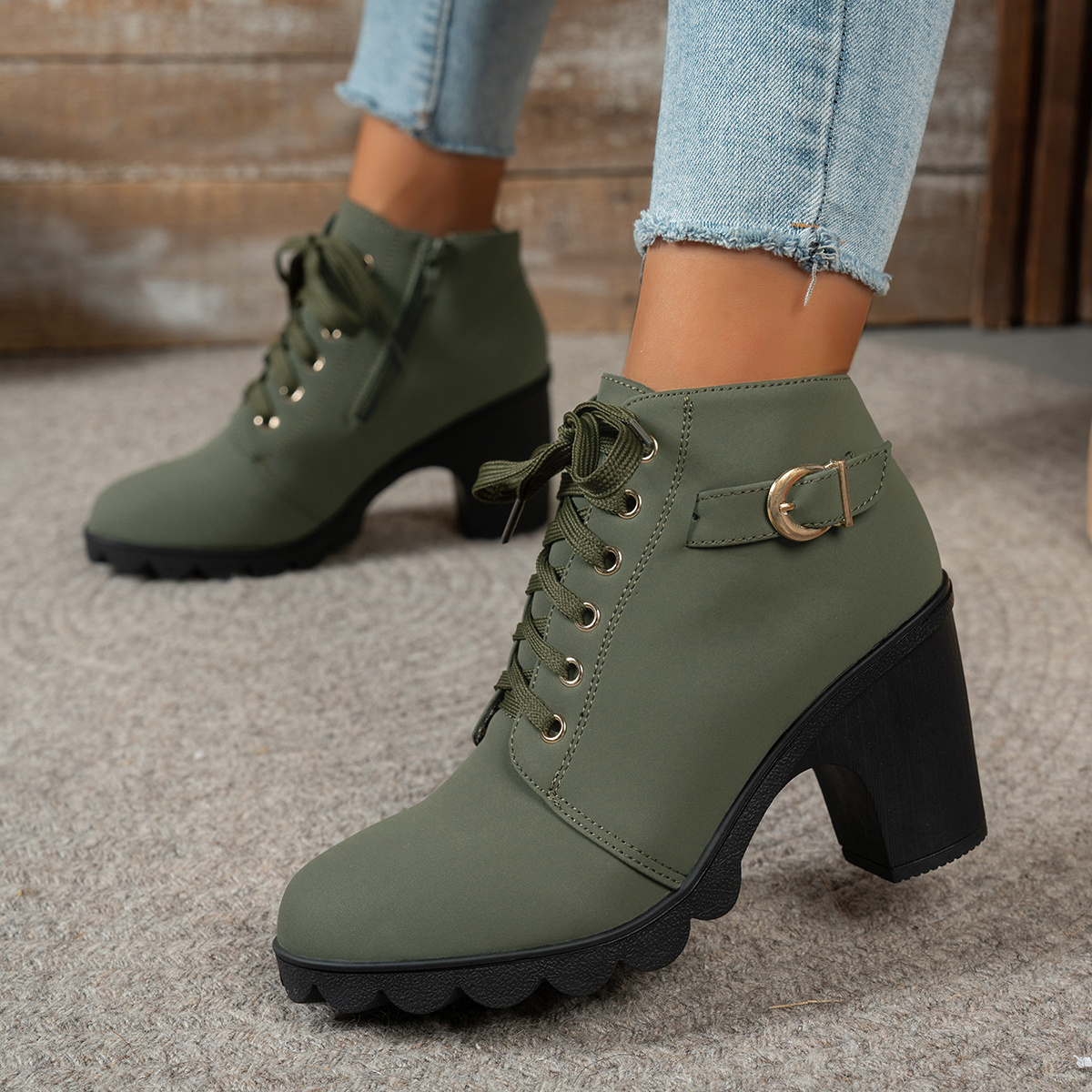 Women Chunky Heel Ankle Boots