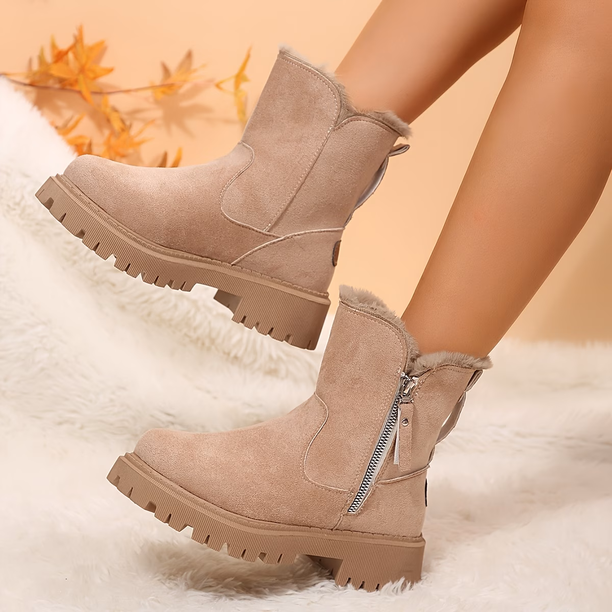 snow boots autumn zipper fashion fleece thickened shoes collar womens short boots women shoes details 2