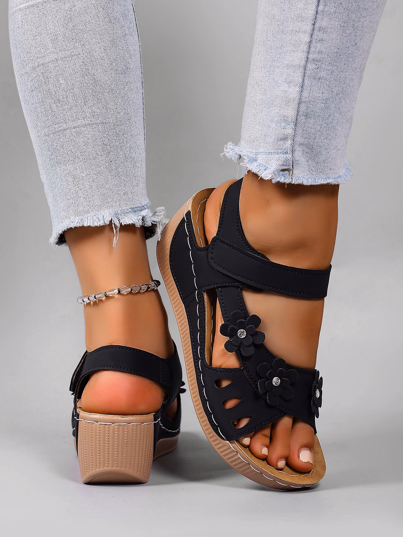outdoor comfortable casual open toe design womens summer floral fashion sandals suitable for the beach leisure and holidays vacation travel thick soled wedge   elegant fashionable comfortable womens shoes women shoes details 4