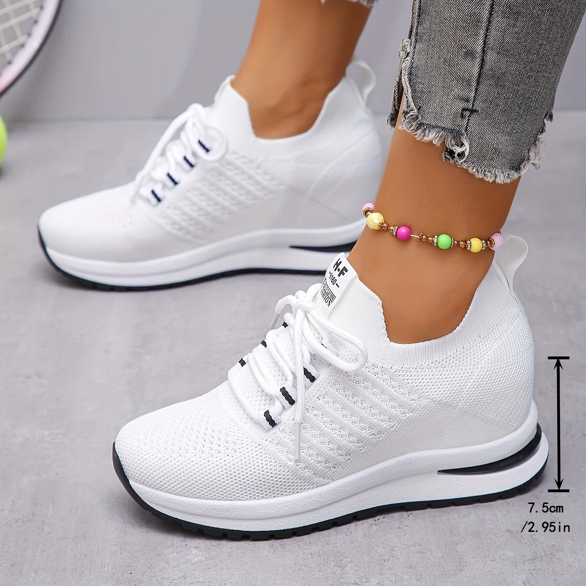womens breathable wedge height increasing sneakers platform lace     shoes breathable low top casual sports shoes details 1