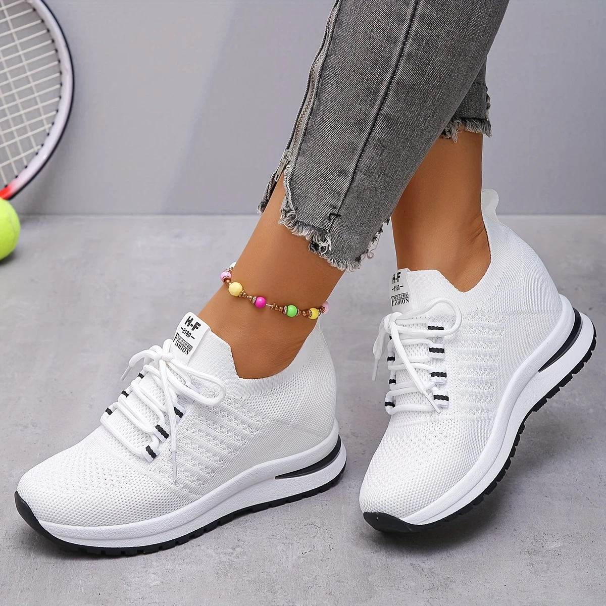 womens breathable wedge height increasing sneakers platform lace     shoes breathable low top casual sports shoes details 2