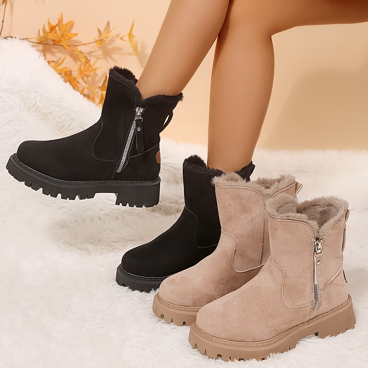 snow boots autumn zipper fashion fleece thickened shoes collar womens short boots women shoes details 0