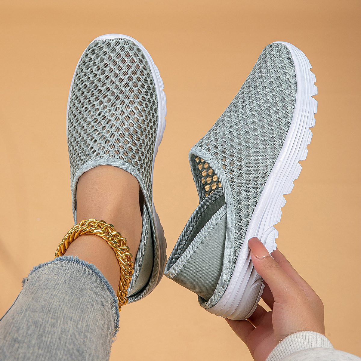 Women'S Lightweight Slip-On Mules Sneakers - Breathable Mesh Fabric Upper
