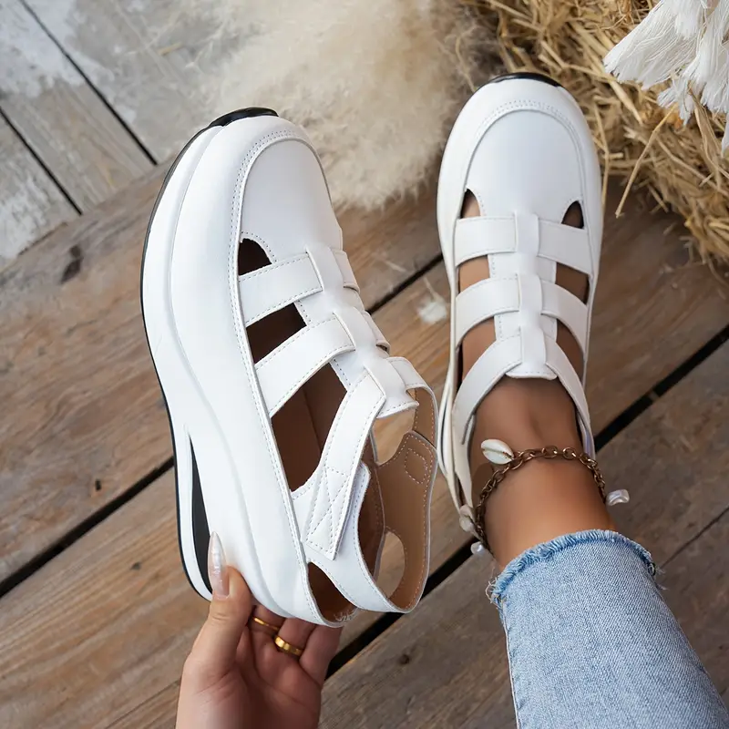 womens chunky heel sandals pu cover sole round   tape closure solid   hand wash or   only details 1