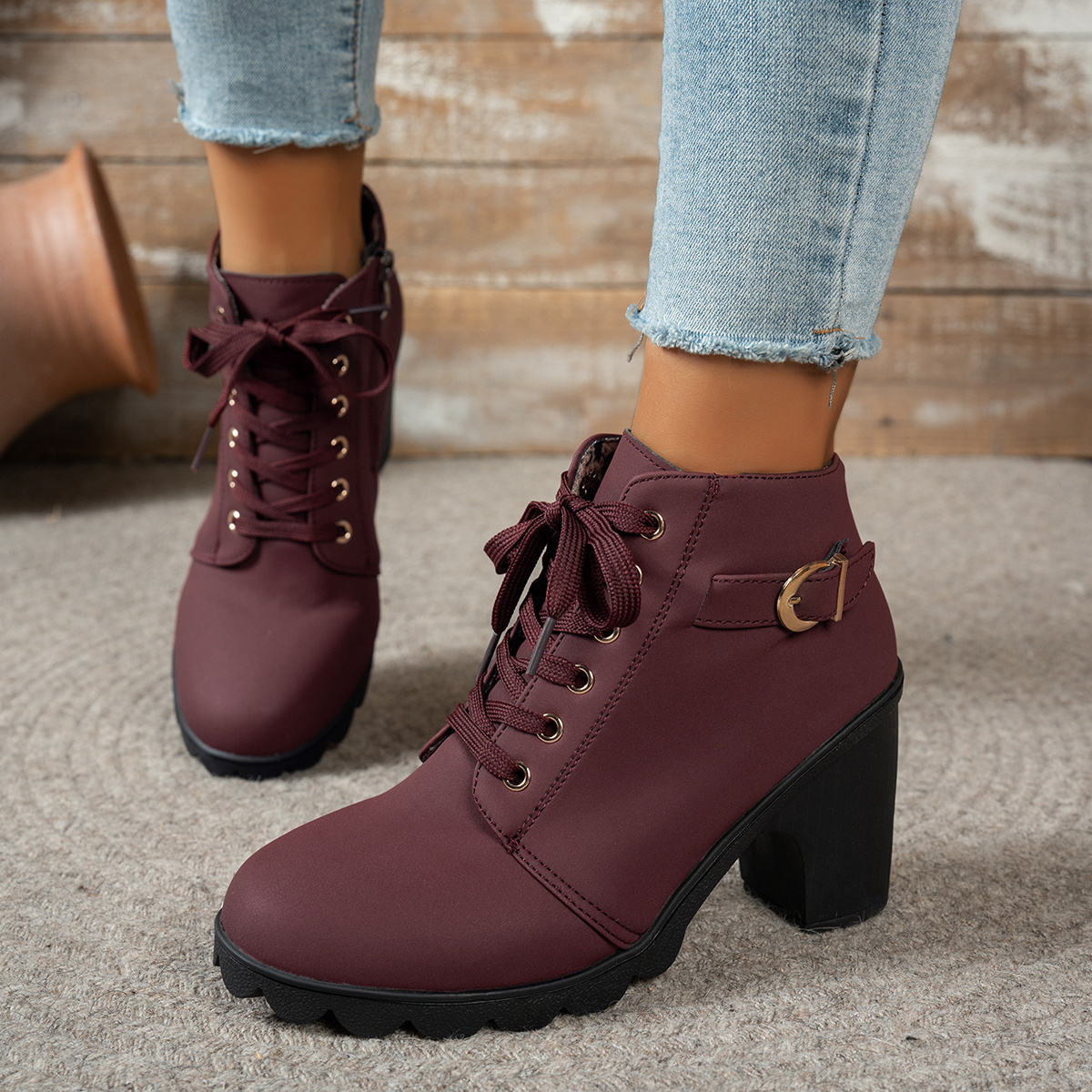 Women Chunky Heel Ankle Boots