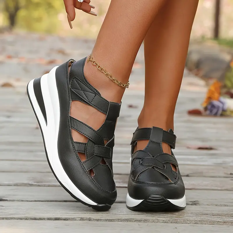 womens casual athletic sandals round toe closed back cut out design strap thick sole   cover black white beige more strappy sandals details 4