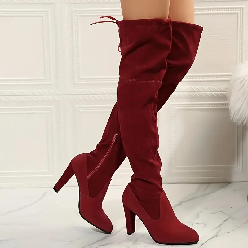 womens high heel over the knee boots elegant   high solid color long riding stiefels comfortable furry chunky heeled knee high winter boots for women shoes for women high heel boots for women cowgirl boots boots for women elegant classy stiletto heels tall boots for women high heels for women boots for women plus size plus size boots details 2