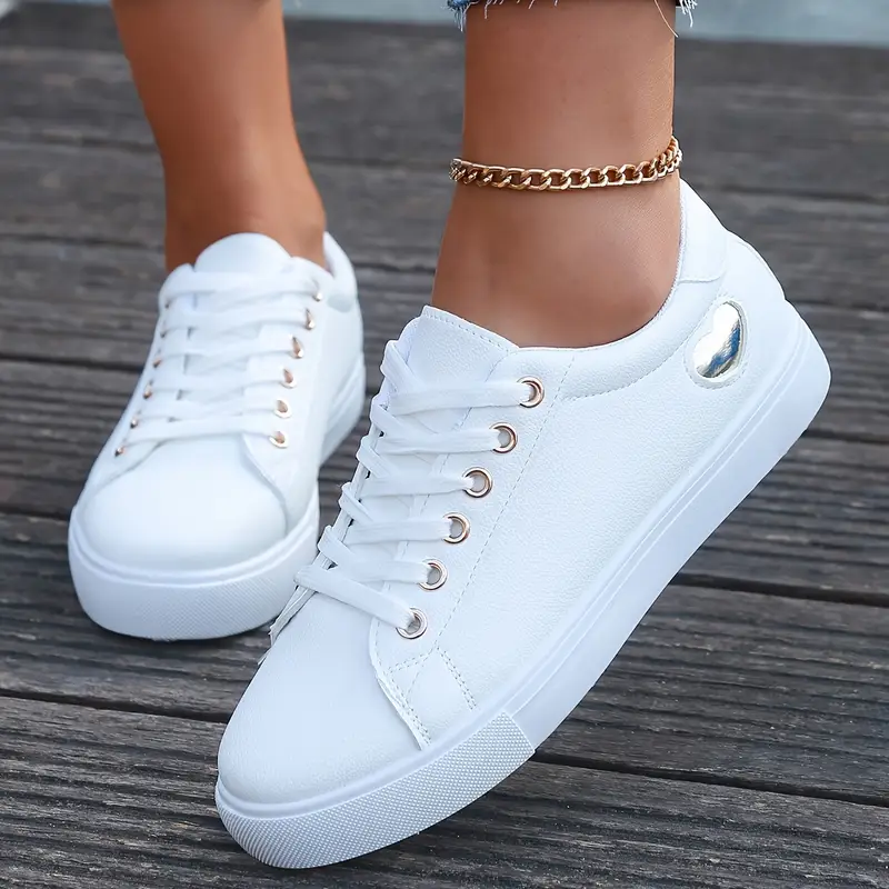 womens white low top sneakers comfortable lace up casual shoes with golden accents rubber sole for all day wear   running yoga casual attire ladies sneakers everyday footwear sleek   fabric lined interior details 4