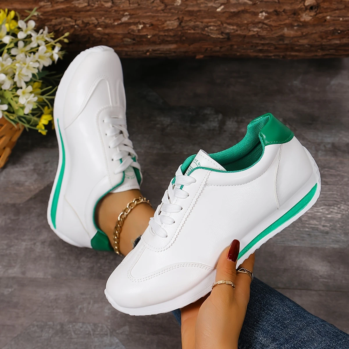 womens solid color casual sneakers lace up platform soft   shoes non slip running trainers details 5