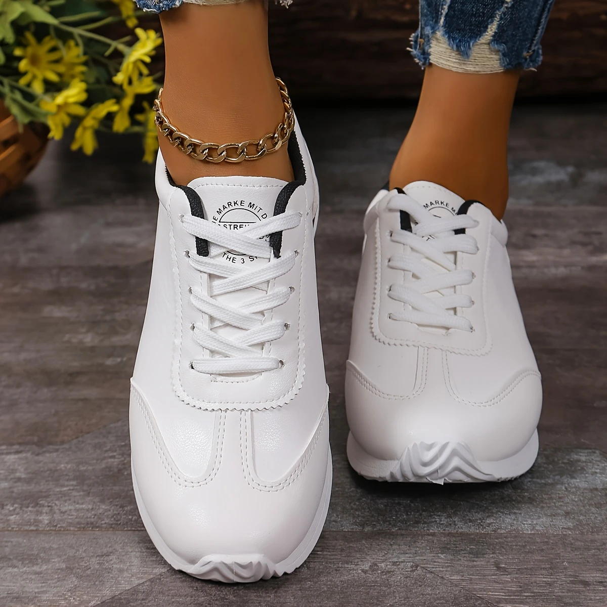 womens solid color casual sneakers lace up platform soft   shoes non slip running trainers details 6