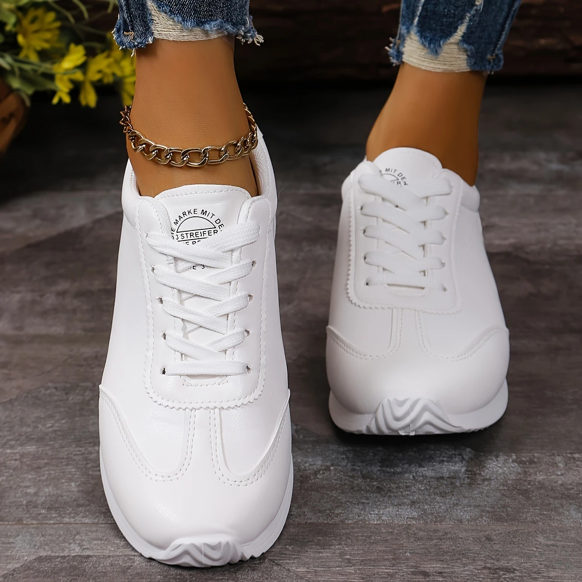 womens solid color casual sneakers lace up platform soft   shoes non slip running trainers details 3