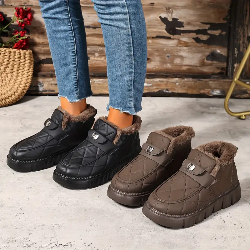 womens fashion versatile warm lined anti slip thick short boots details 1
