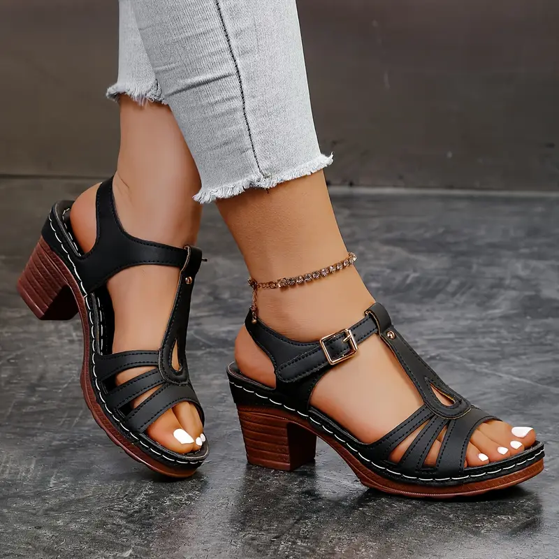 bohemian style womens wedge sandals comfortable pu cover open toe   strap heart detail versatile for beach travel black   strappy sandals details 14