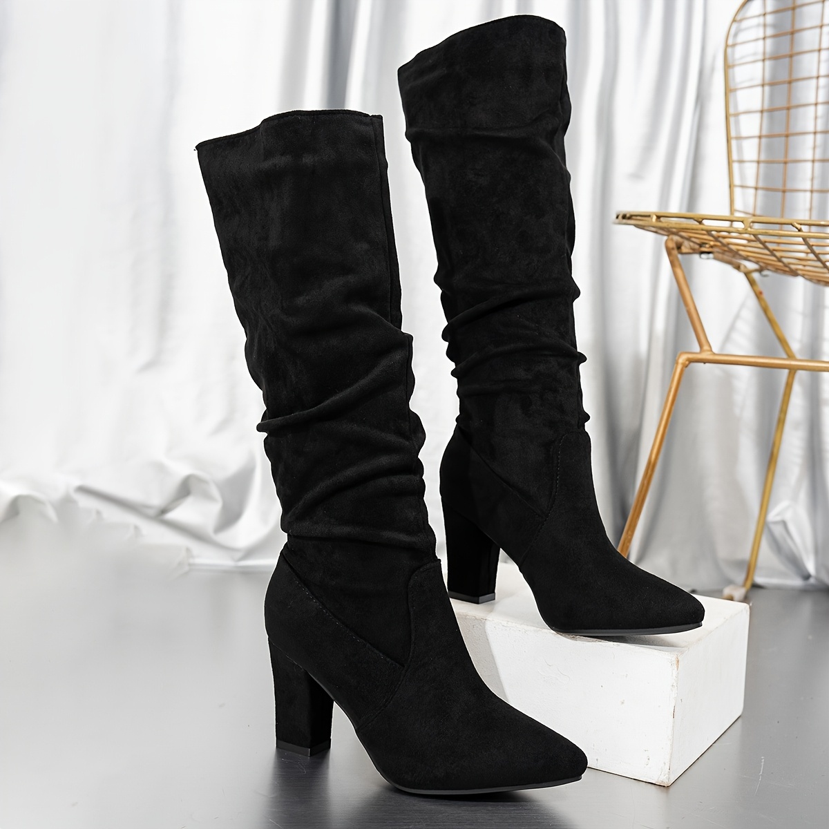 Stylish Velvet Accents Knee-High Boots