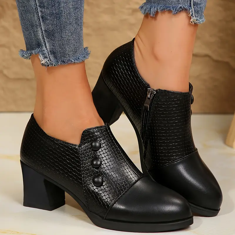 spring 2025 new pointed toe chunky heel slip on womens high heels details 0