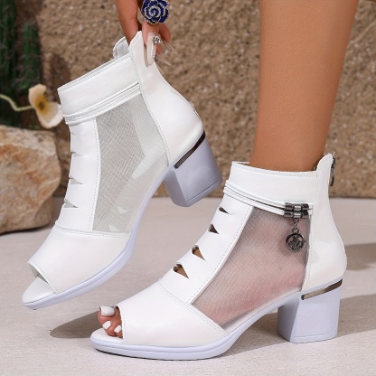 Fashionable Outdoor Mesh Chunky Heeled Peep-Toe Ankle Boots