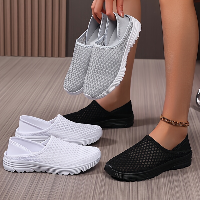 Women'S Lightweight Slip-On Mules Sneakers - Breathable Mesh Fabric Upper