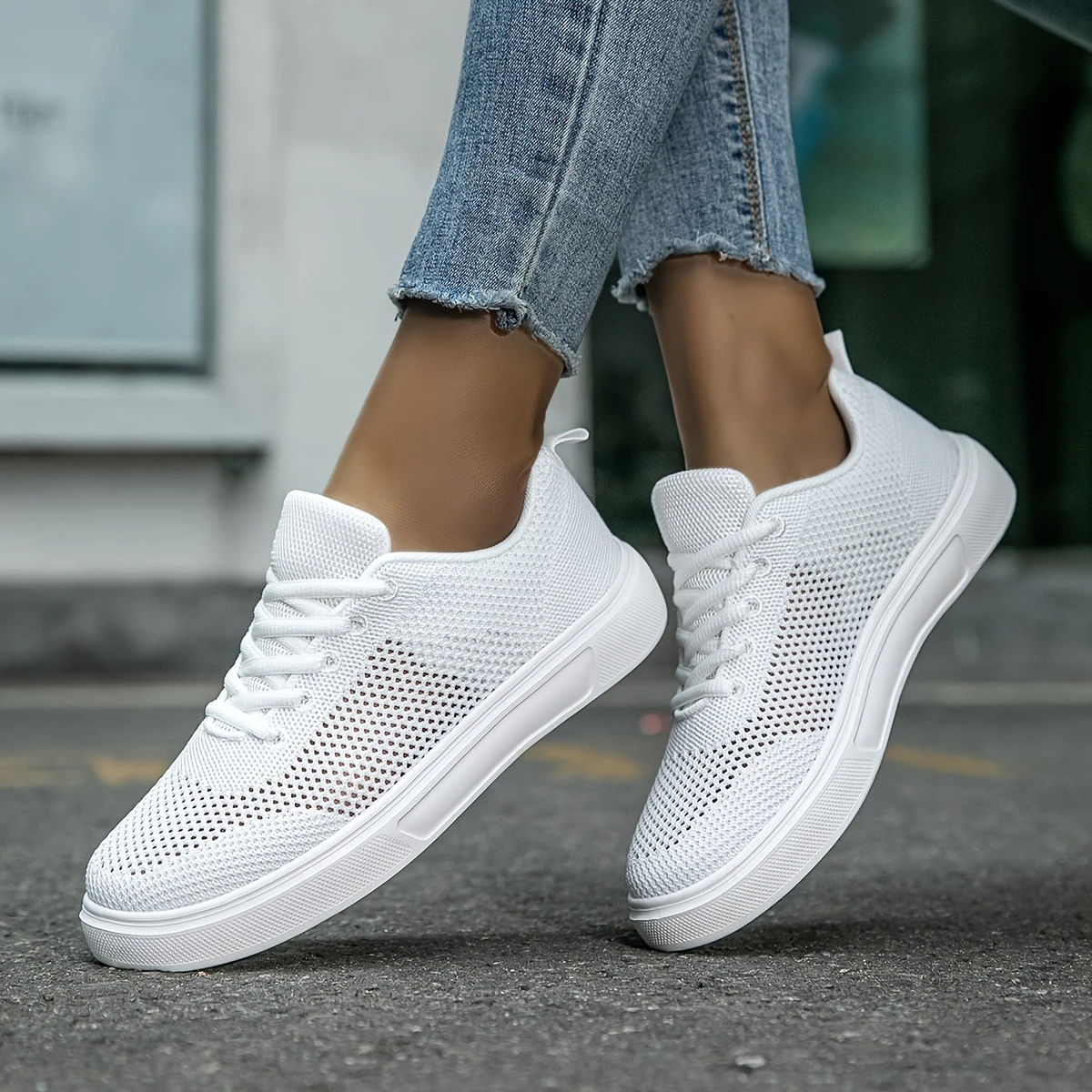 womens breathable mesh sneakers lightweight   walking shoes with eva cushioned sole stability support white   for casual light athletic wear   details 1