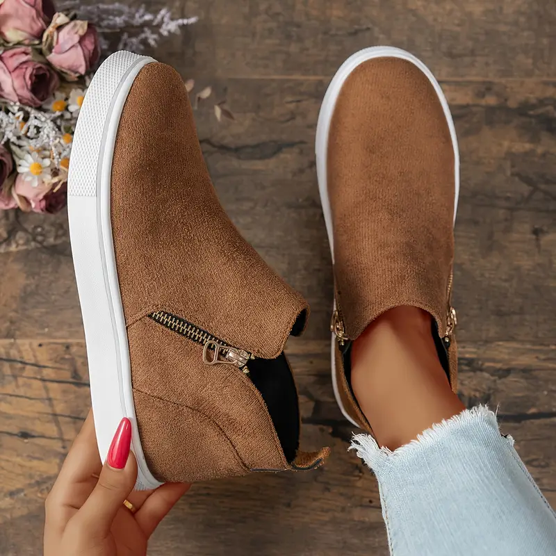 simple walking shoes for women - retro solid color ankle boots with side zipper, comfortable and versatile flat short booties suitable for   details 6