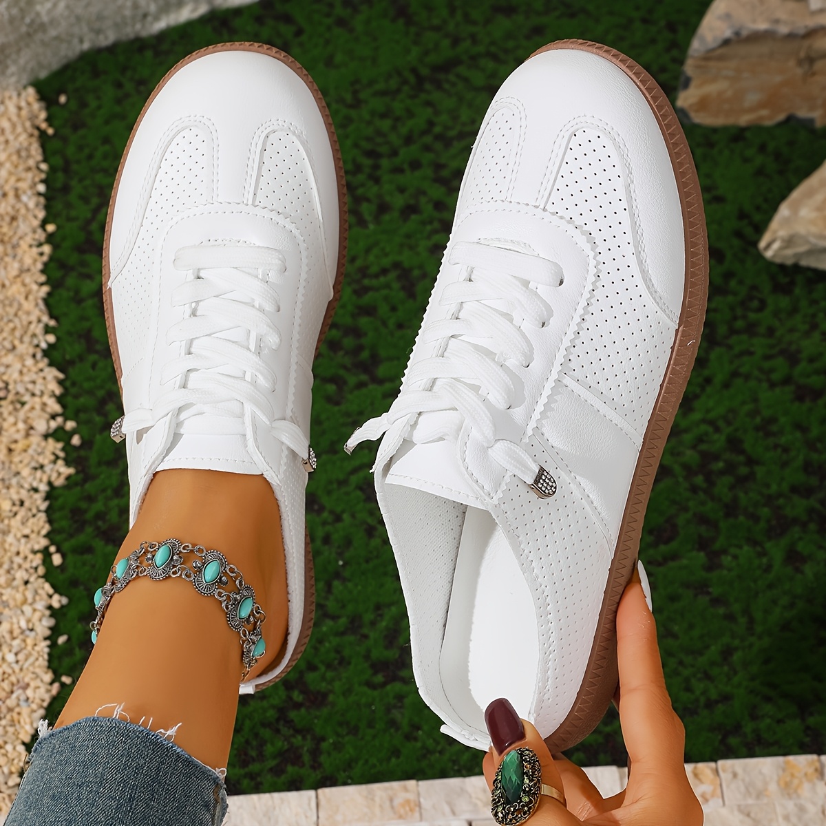 Casual Lace-Up Low-Top Round-Toe Semi-Slippers