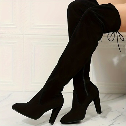 Faux Suede Slouchy High Heel Over-the-Knee