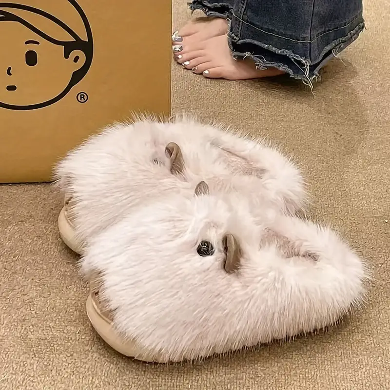 cozy cute womens plush slippers warm soft fuzzy indoor shoes with non slip eva sole for winter ladies slippers home details 2