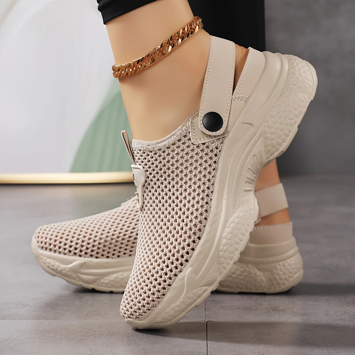 womens breathable slip on casual sneakers thick cushioned sole round toe   upper md outsole     sizes 35 43 beige lavender black details 3