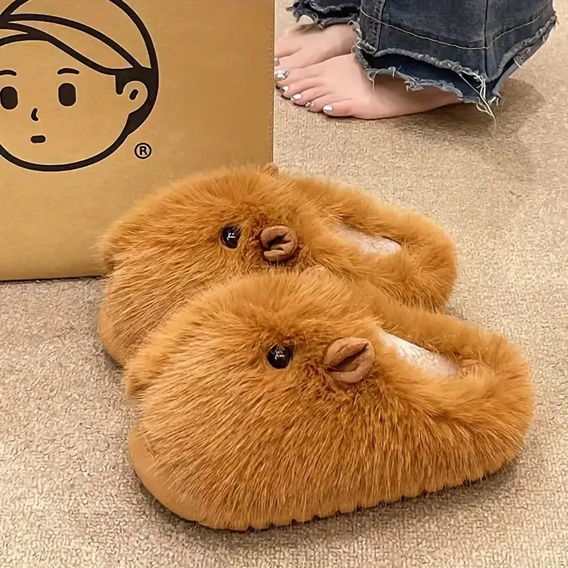 cozy cute womens plush slippers warm soft fuzzy indoor shoes with non slip eva sole for winter ladies slippers home details 0