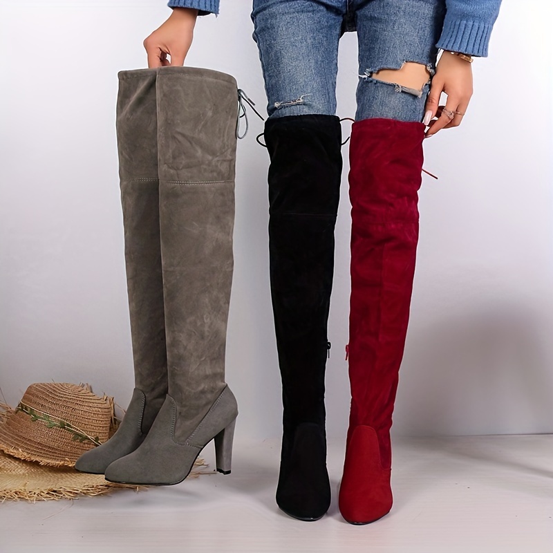 Faux Suede Slouchy High Heel Over-the-Knee